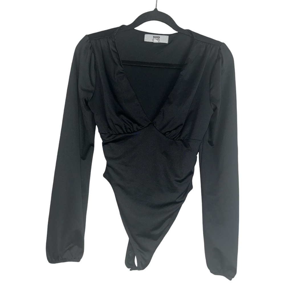 Black V-Neck Long Sleeve Bodysuit - Women